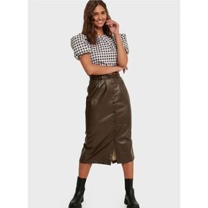Trine Kjaer x NA-KD Brown Faux Leather Paperwaist Midi Skirt EU 34 NEW